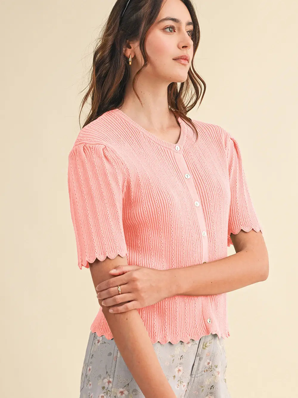 Scalloped Pointelle Cardigan