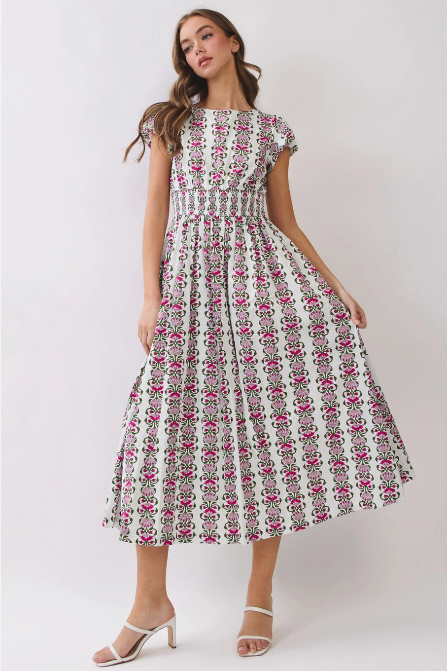 Floral Smocked Waist Midi Dress