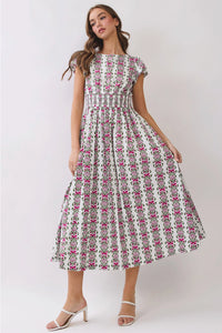 Floral Smocked Waist Midi Dress