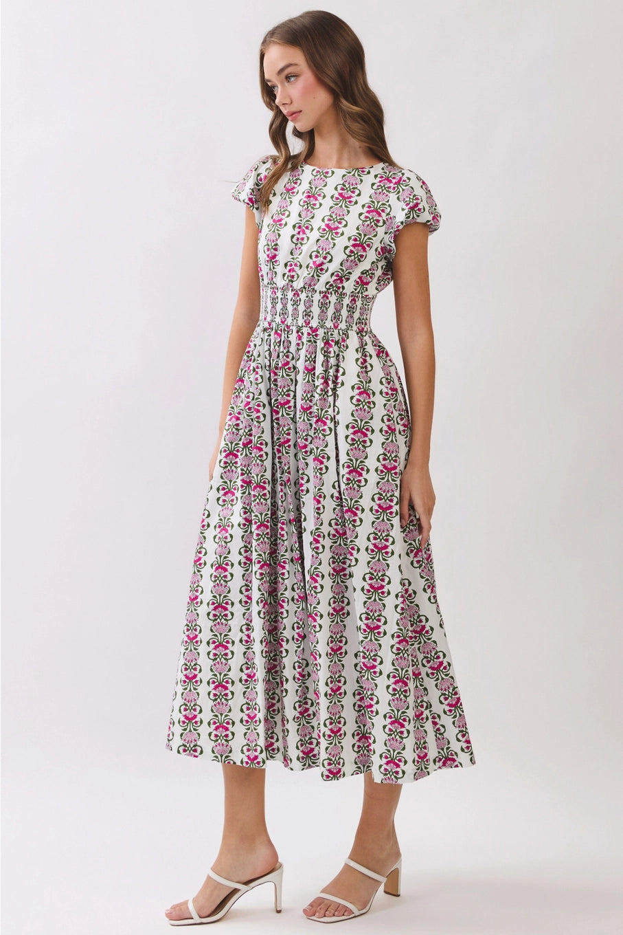 Floral Smocked Waist Midi Dress