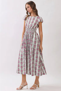 Floral Smocked Waist Midi Dress