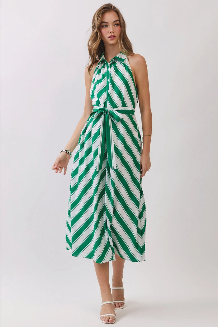 Striped Sleeveless Midi Shirt Dress