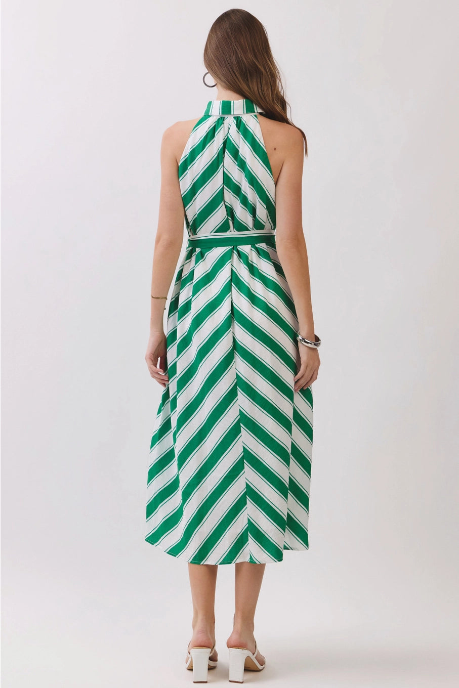 Striped Sleeveless Midi Shirt Dress