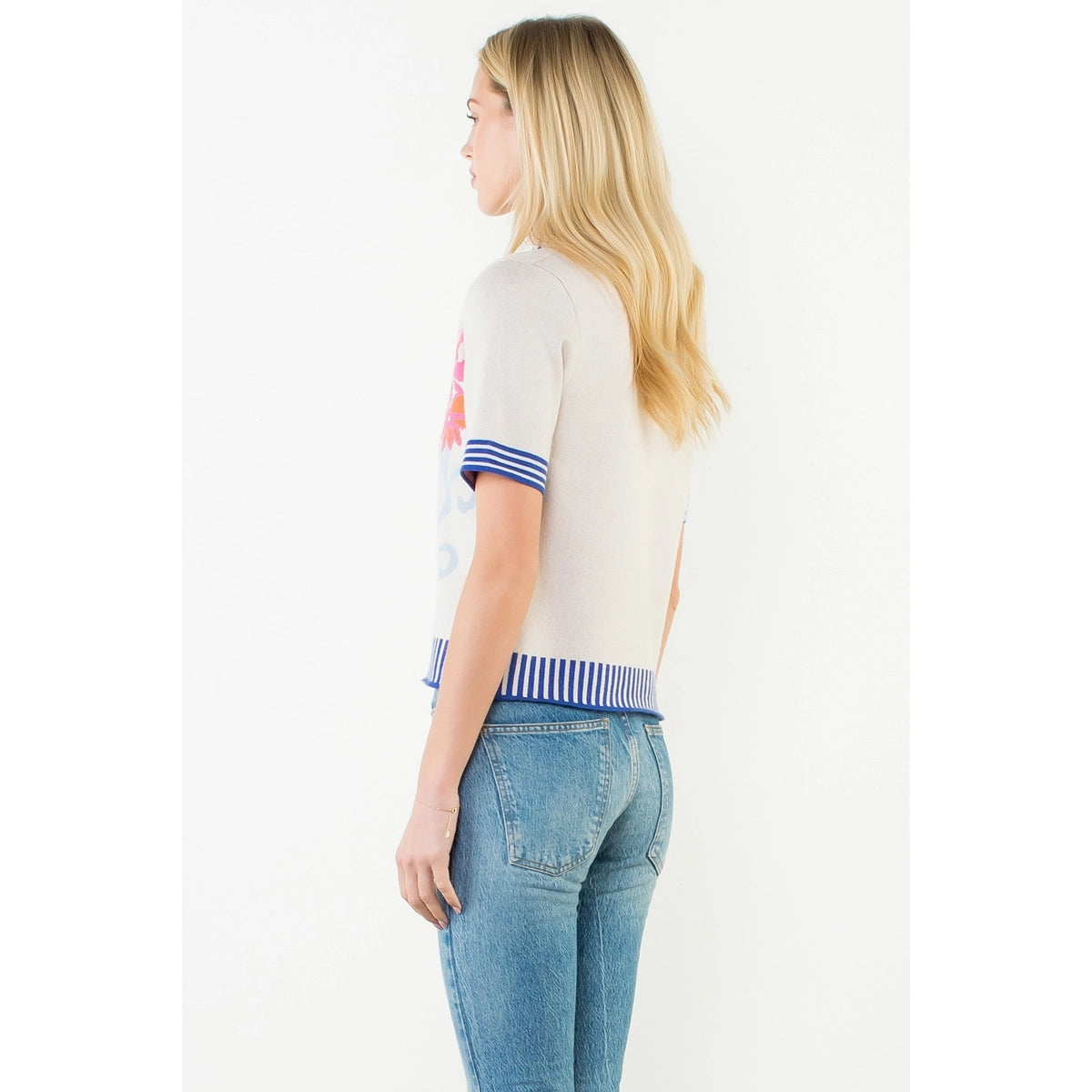 Floral Striped Trim Top