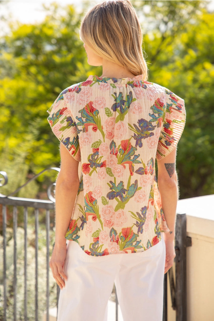 Pleated Sleeve Floral Top