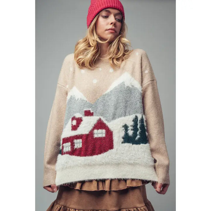 Winter Scene Fuzzy Sweater