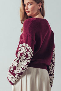 Embroidered Sleeve Sweater