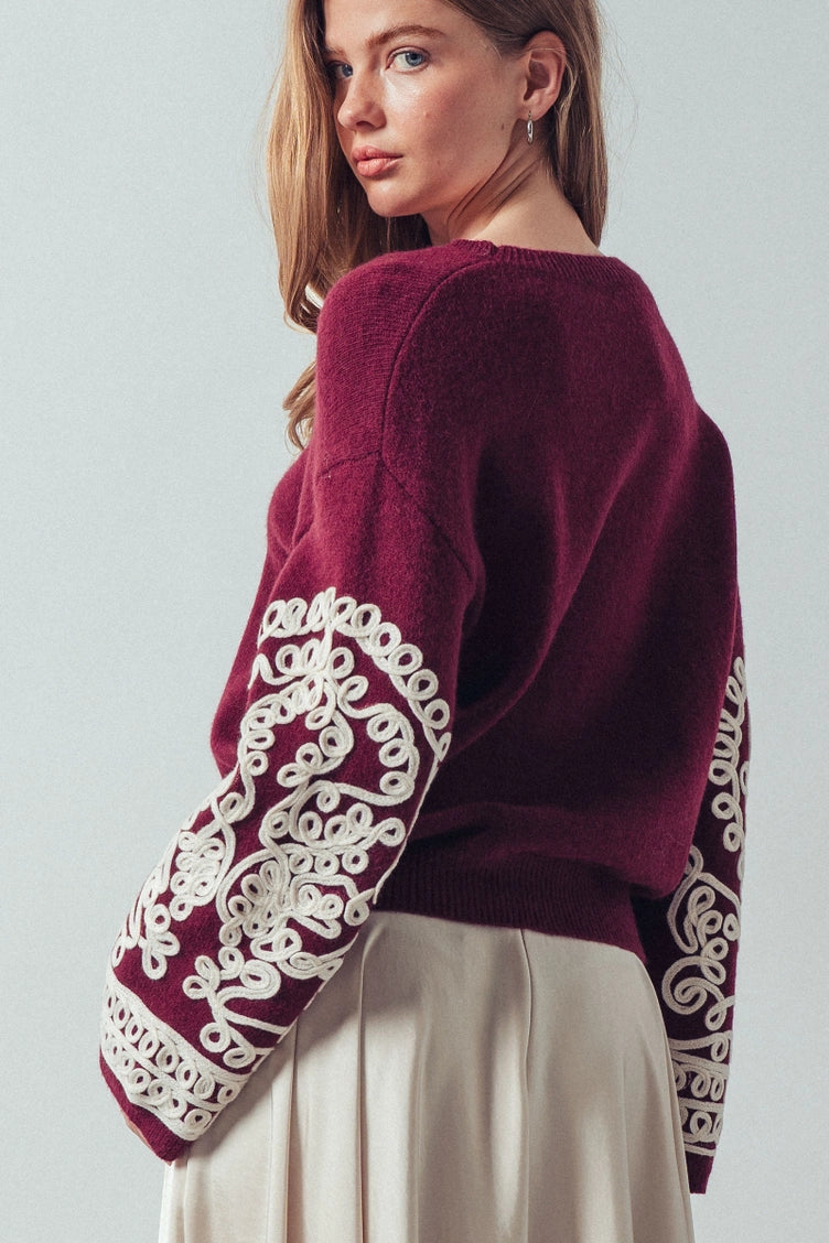 Embroidered Sleeve Sweater