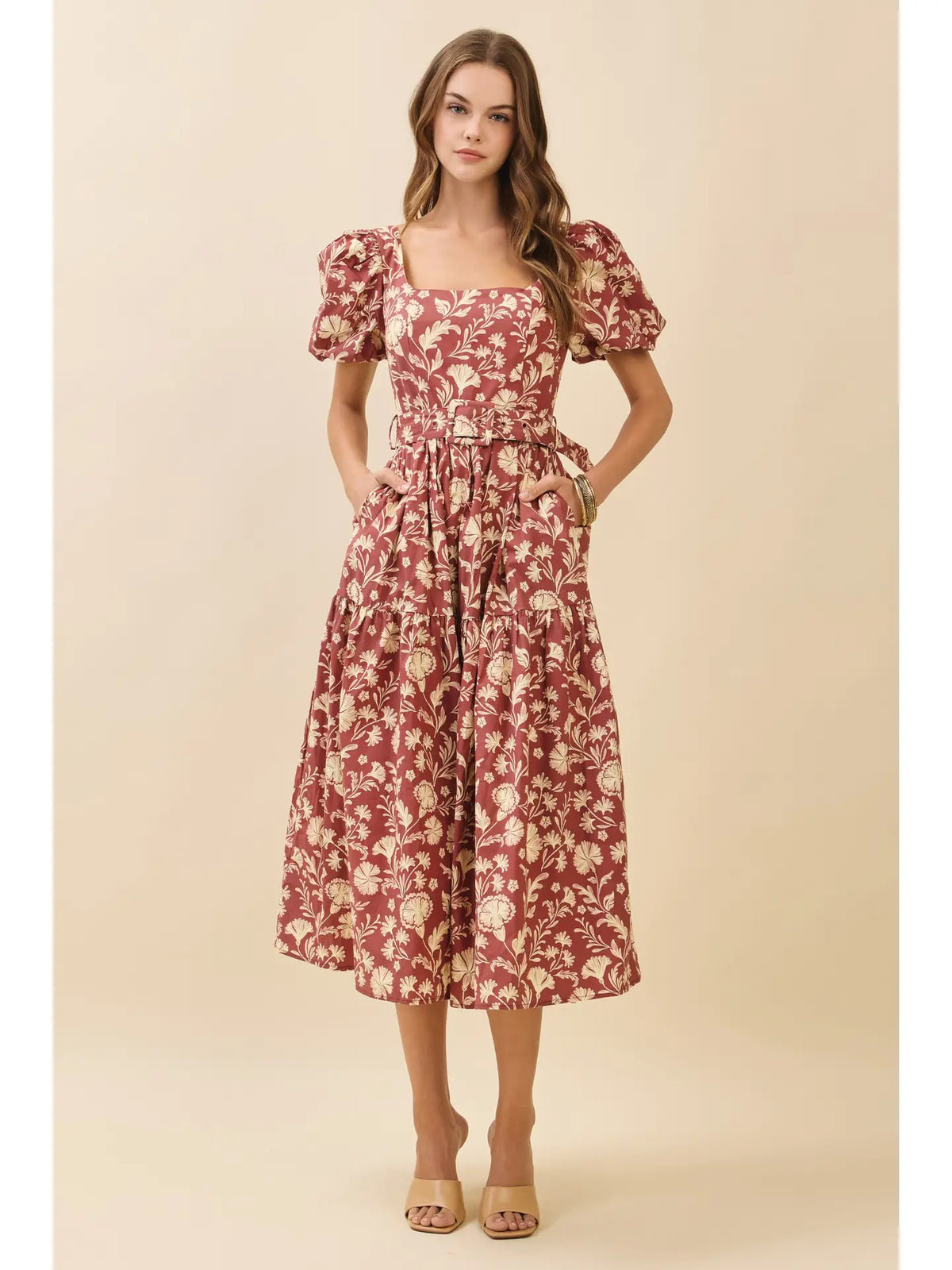 Belted Floral Midi Dress