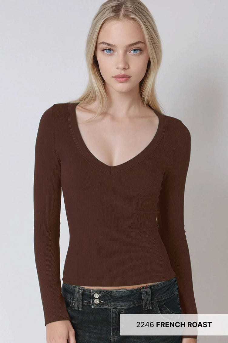 Deep V Long Sleeve Top