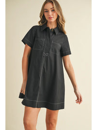 Contrast Stitching Shirt Dress