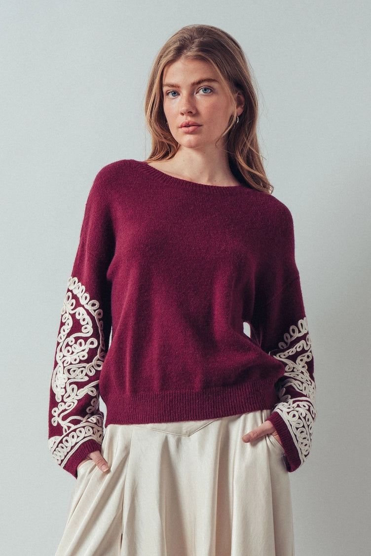 Embroidered Sleeve Sweater