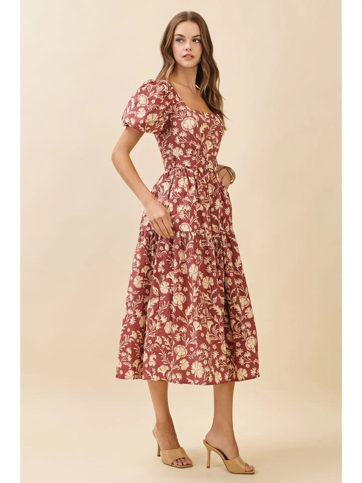 Belted Floral Midi Dress