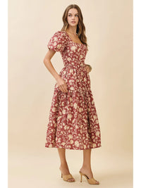 Belted Floral Midi Dress