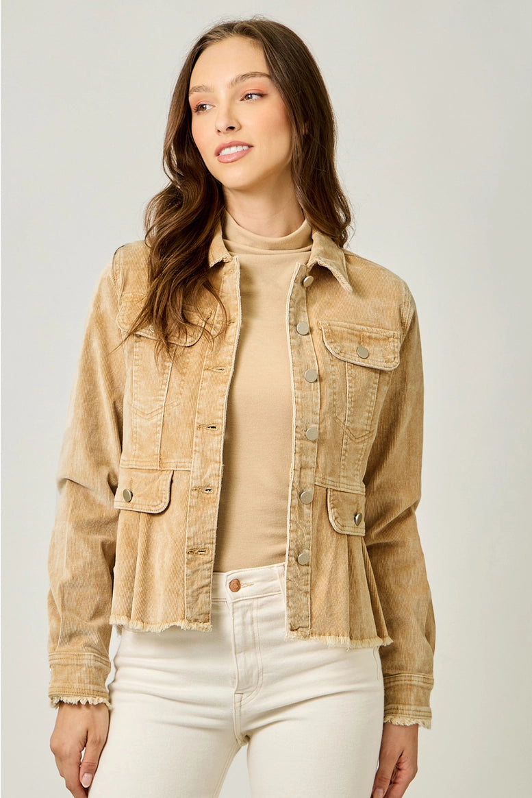Washed Corduroy Peplum Jacket