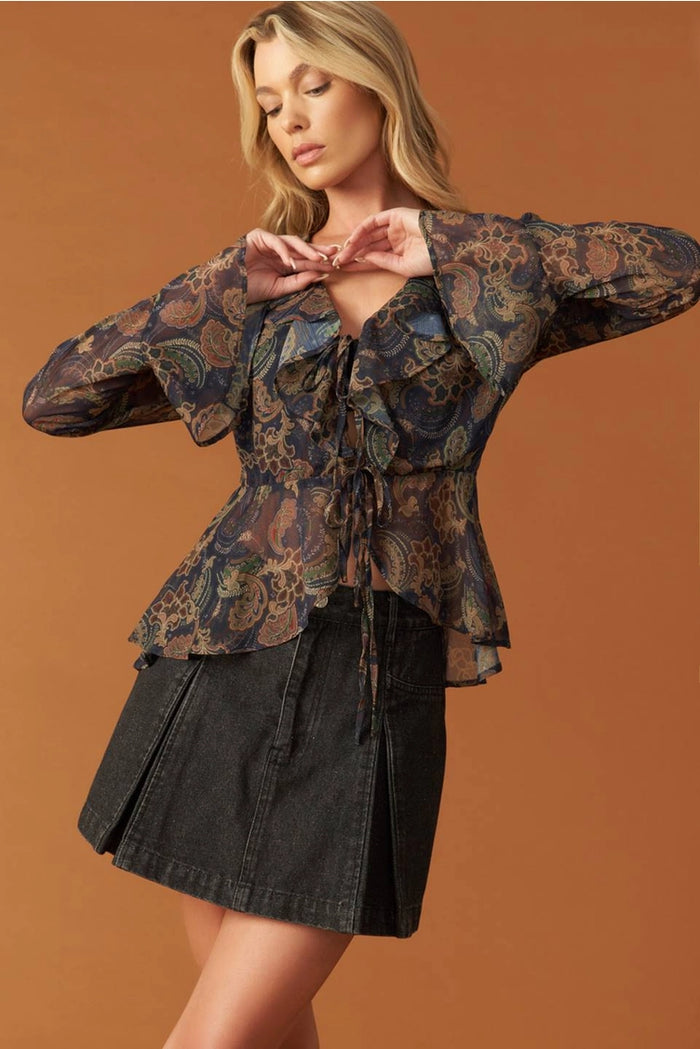 Ruffled Collar Peplum Top