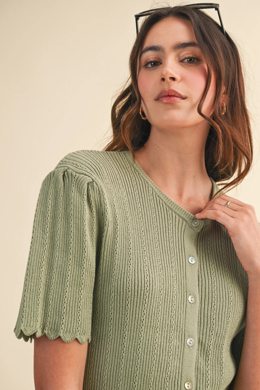 Scalloped Pointelle Cardigan