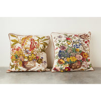 Floral Printed Embroidered Pillow