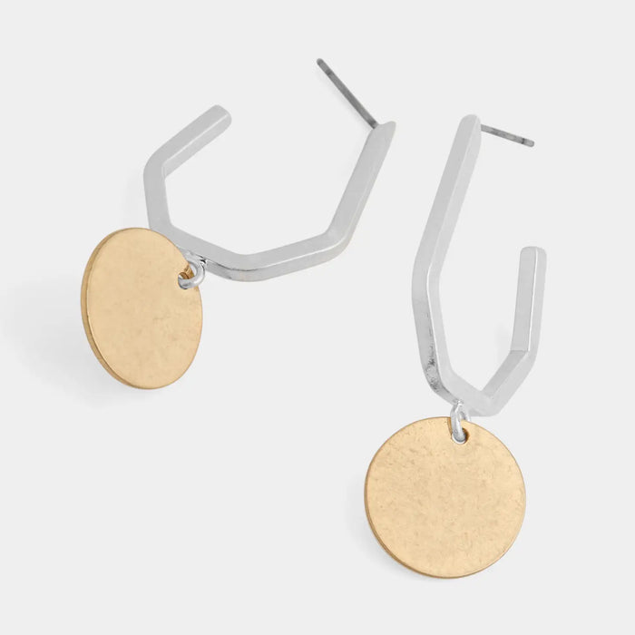 Bent Line Coin Dangle Earrings