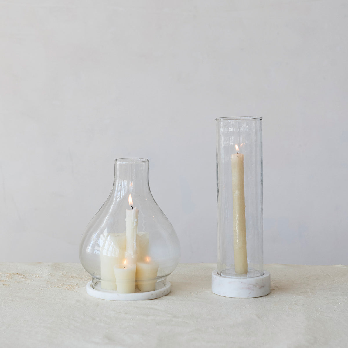 Glass Hurricanes with Marble Base