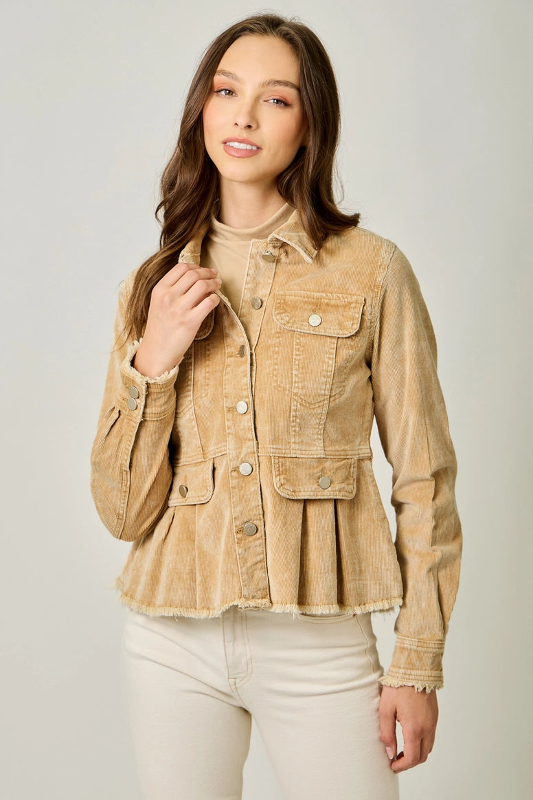 Washed Corduroy Peplum Jacket