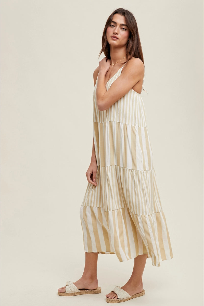 Striped Tiered Midi Dress