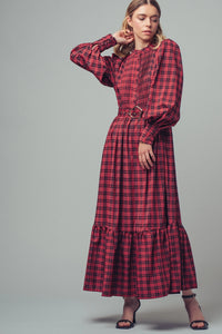 Plaid Belted Maxi Dress