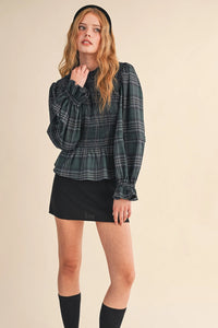 Smocked Plaid Peplum Top