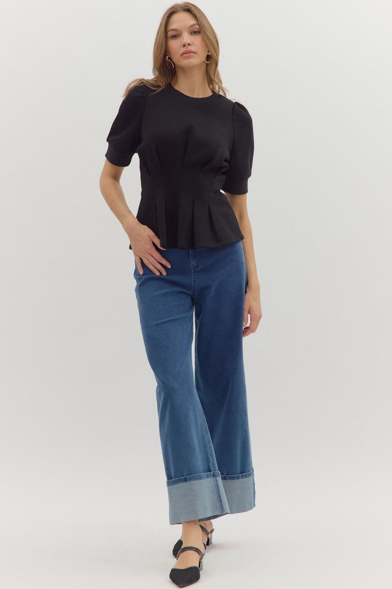 Flared Hem Pleated Top