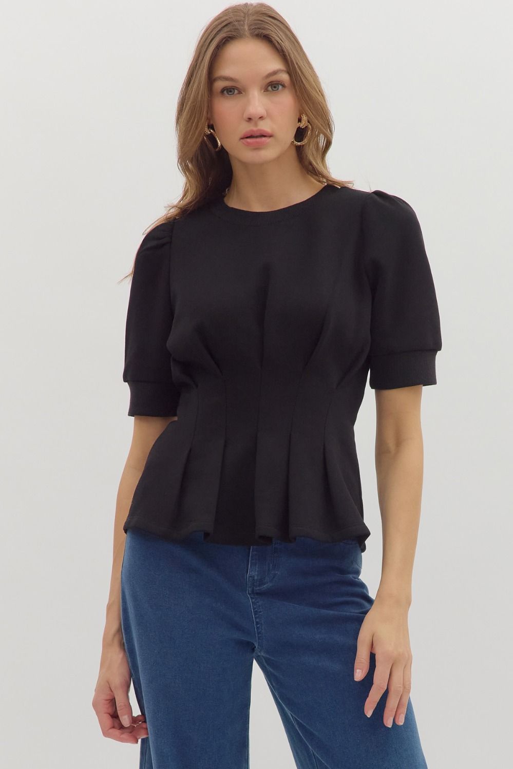 Flared Hem Pleated Top