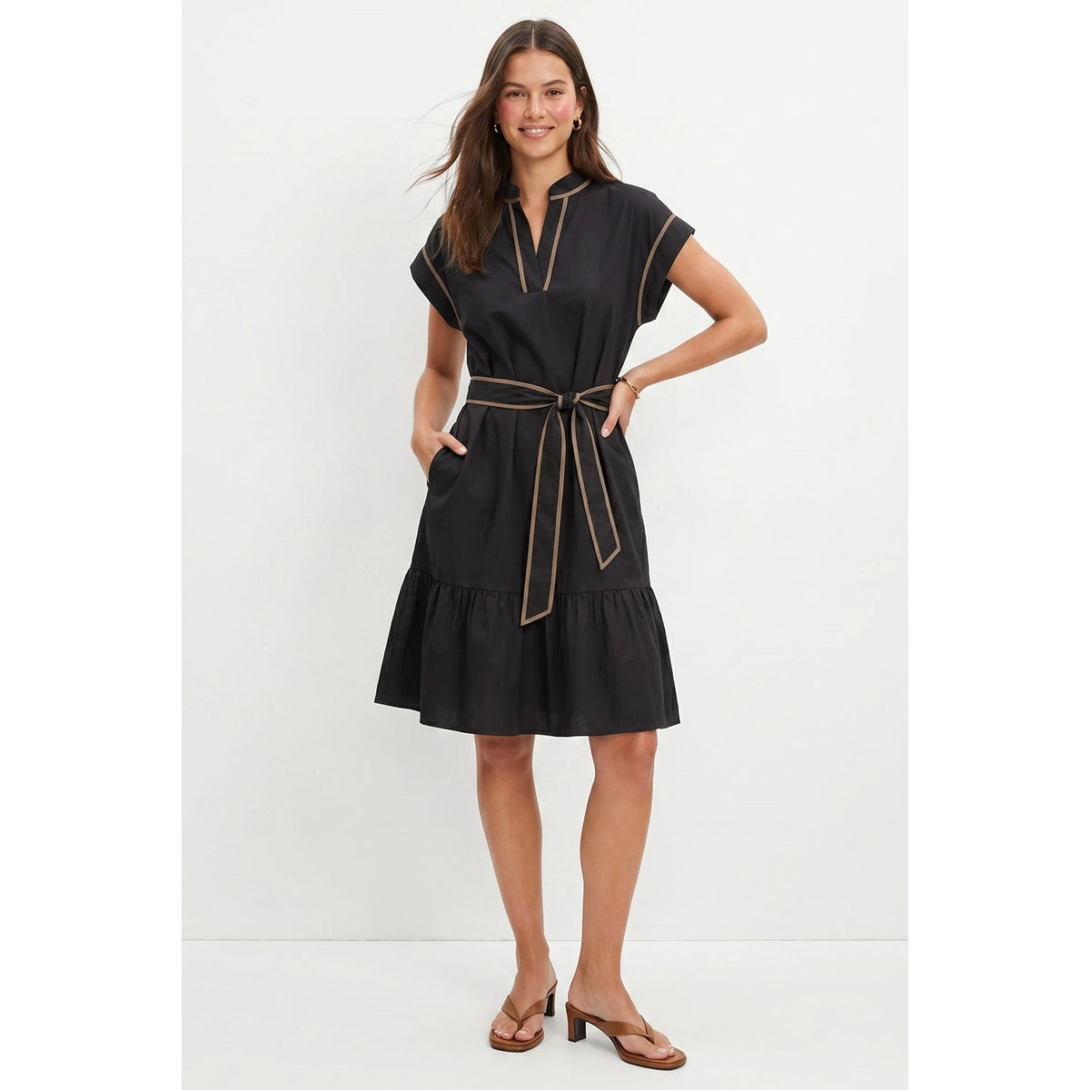 Short Sleeve Contrast Piping Mini Dress
