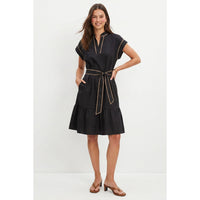Short Sleeve Contrast Piping Mini Dress