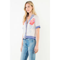 Floral Striped Trim Top