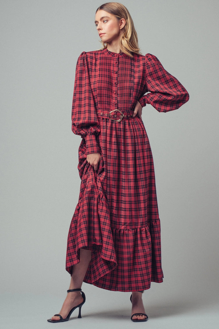 Plaid Belted Maxi Dress
