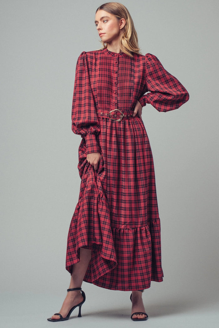 Plaid Belted Maxi Dress