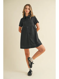 Contrast Stitching Shirt Dress