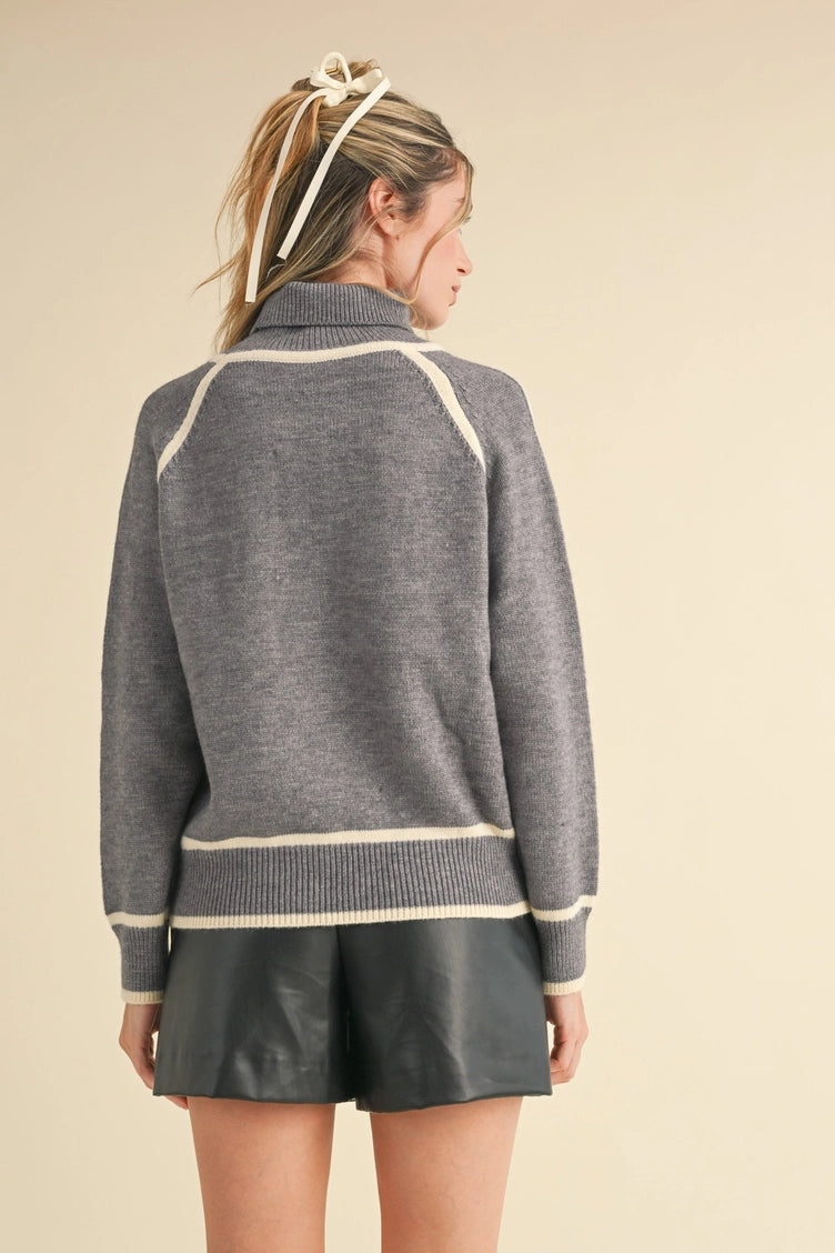Contrast Trim Turtleneck Sweater