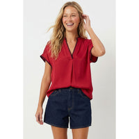 Whipstitch Drop Shoulder Blouse