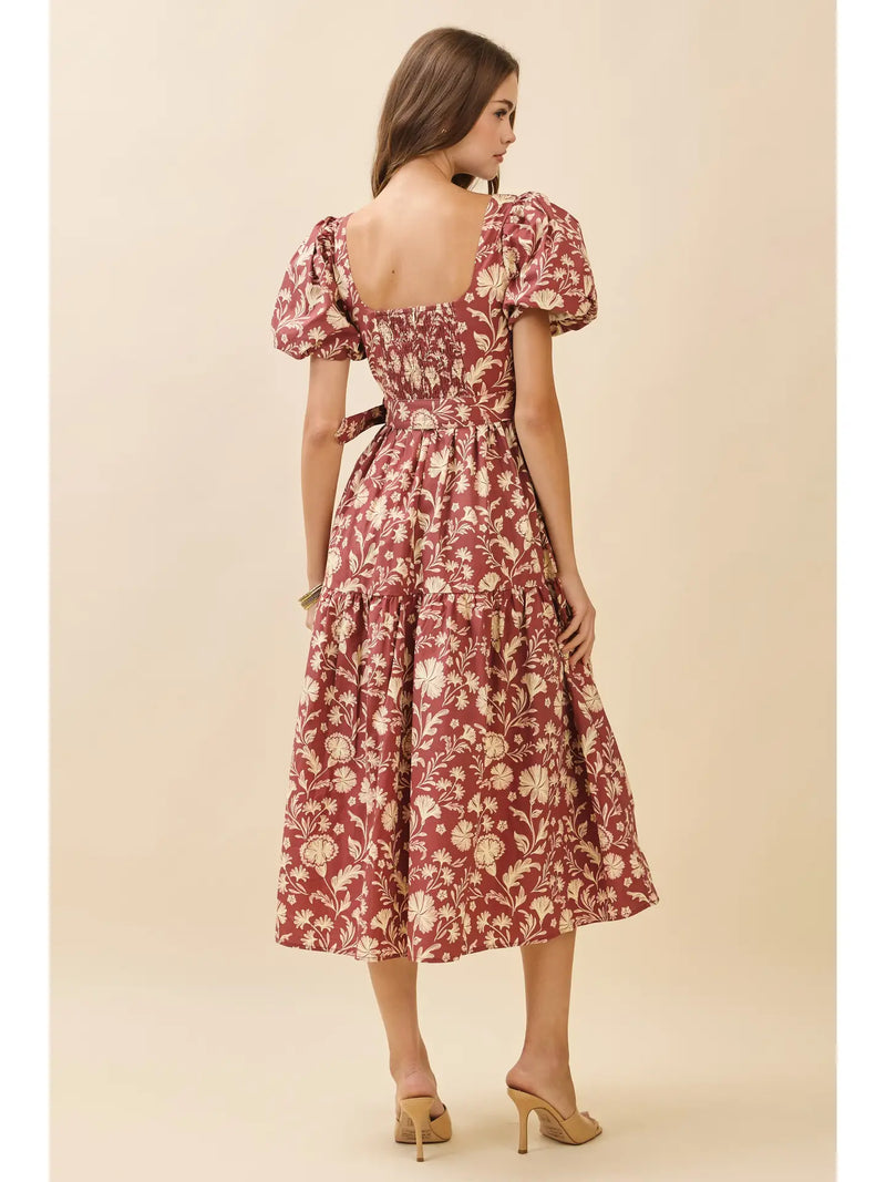 Belted Floral Midi Dress