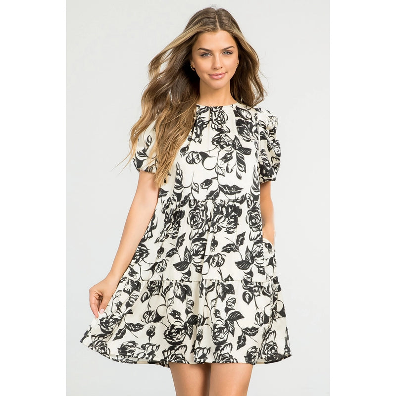 Rose Print Tiered Dress