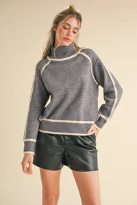 Contrast Trim Turtleneck Sweater