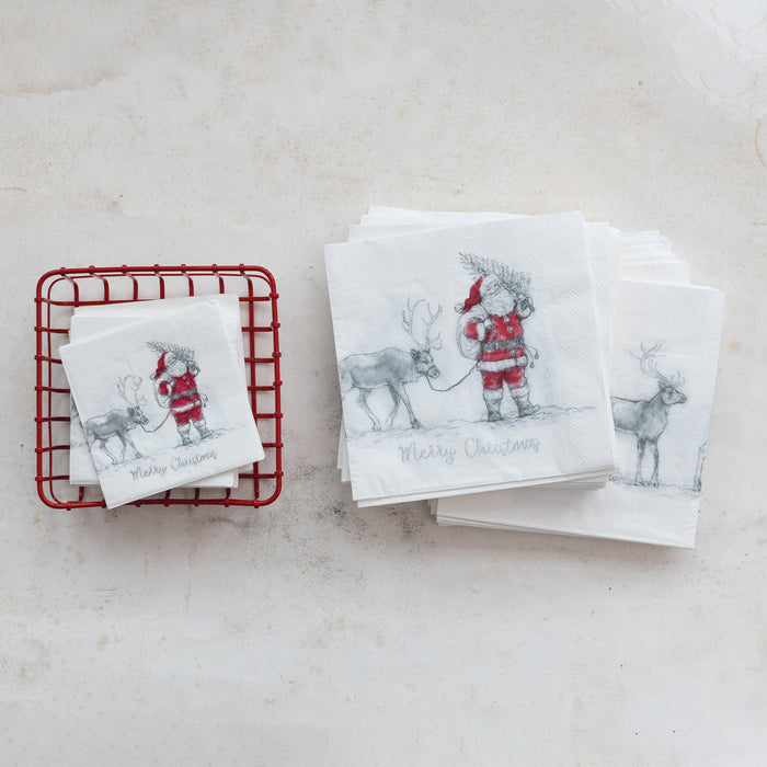 Santa with Reindeer Cocktail Napkins