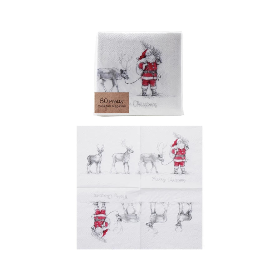 Santa with Reindeer Cocktail Napkins