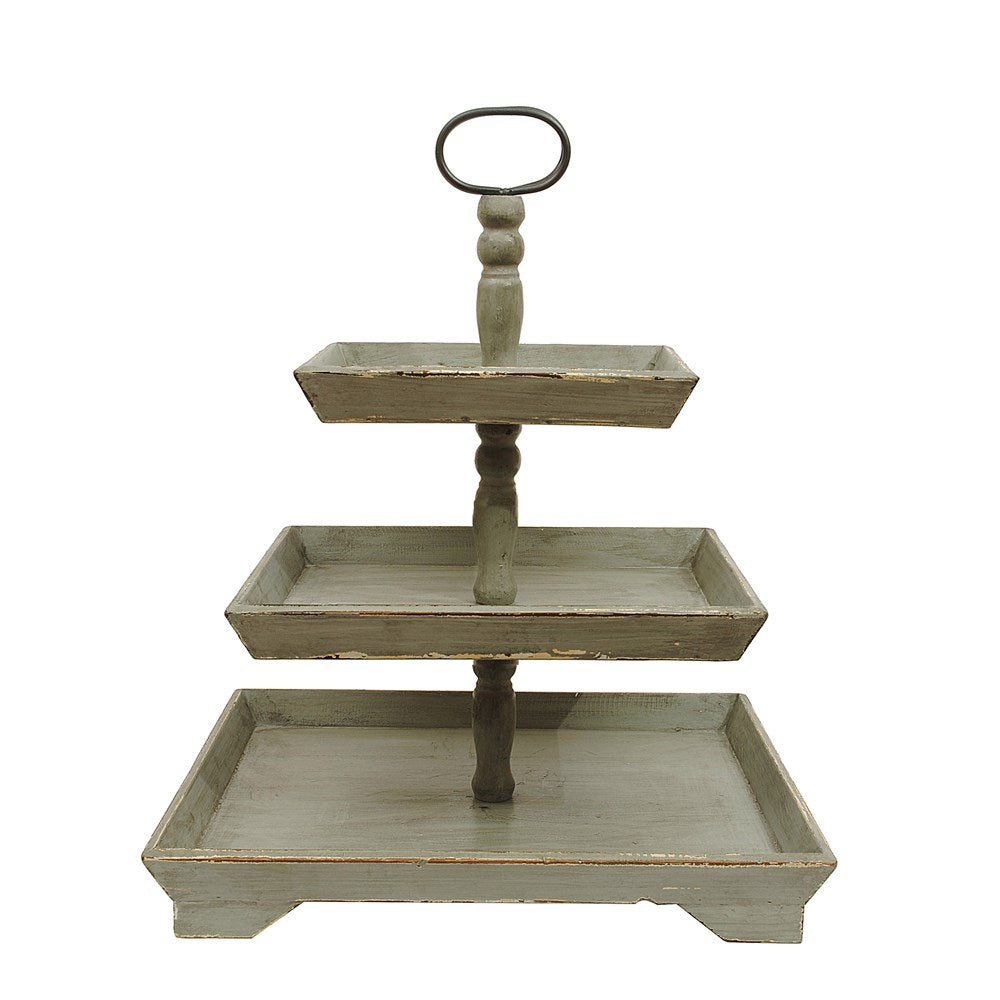 Grey Decorative Wood 3 Tier Tray