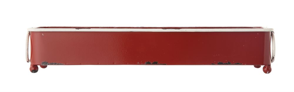 Red Metal Tray with Handles