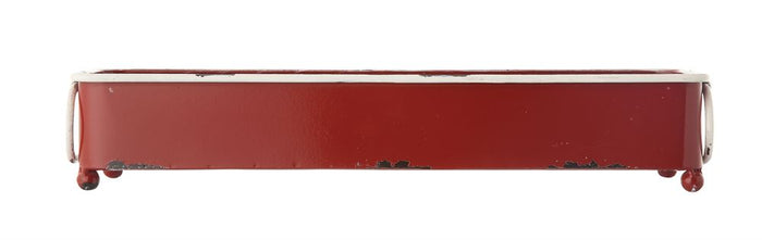 Red Metal Tray with Handles
